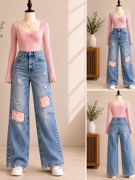 Universal Thread Denim - NWT Universal Thread 90s Baggy Jeans Patched Distressed Mid Rise Size 4R